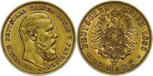 Prussia  10 Mark, 1888, Friedrich ... 