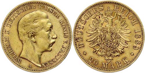 Prussia  20 Mark, 1889, Wilhelm ... 