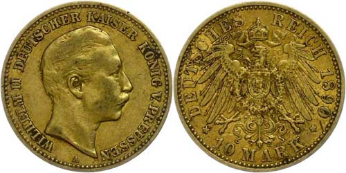 Prussia  10 Mark, 1890, Wilhelm ... 