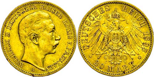 Prussia  20 Mark, 1893, Wilhelm ... 