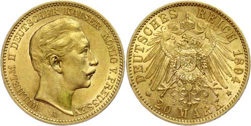 Prussia  20 Mark, 1894, A, Wilhelm ... 