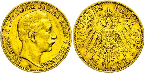 Prussia  20 Mark, 1895, Wilhelm ... 