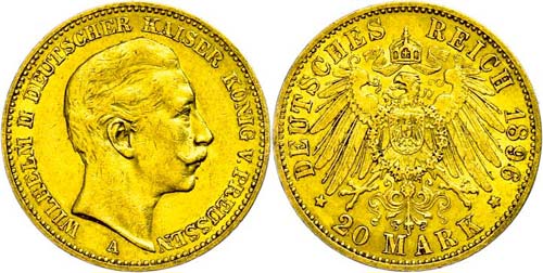 Prussia  20 Mark, 1896, Wilhelm ... 