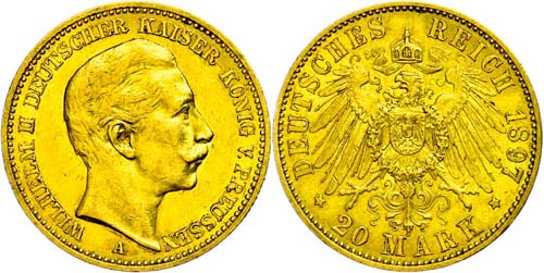 Prussia  20 Mark, 1897, Wilhelm ... 