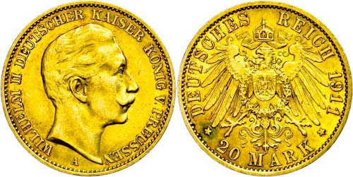 Prussia  20 Mark, 1911, Wilhelm ... 