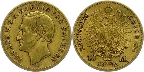 Sachsen  10 Mark, 1872, Johann, ... 