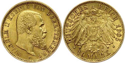 Württemberg  10 Mark, 1905, ... 