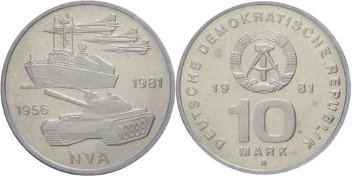 GDR  10 Mark, 1981, 25 years NVA, ... 