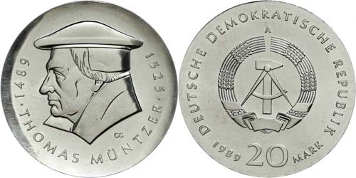 Münzen DDR  20 Mark, 1989, Thomas ... 