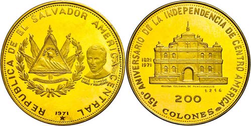 El Salvador  200 Colones, Gold, ... 