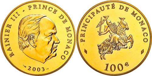 Monaco  100 Euro, Gold, 2003, ... 