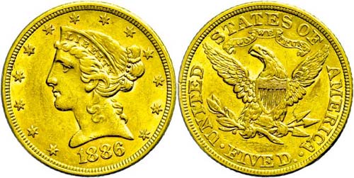 USA  5 Dollars, 1886, ... 
