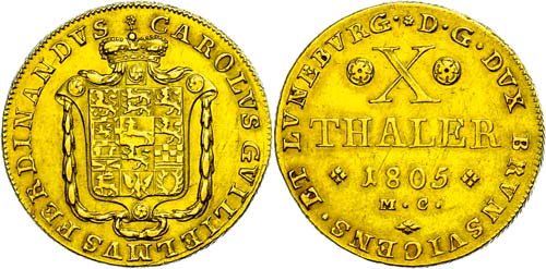 Brunswick 10 thaler, Gold, 1805, ... 