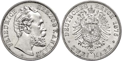 Anhalt 2 Mark, 1876, Friedrich I., ... 