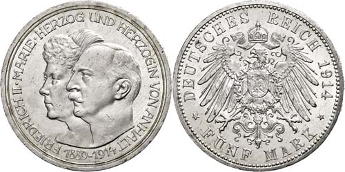 Anhalt 5 Mark, 1914, Friedrich ... 