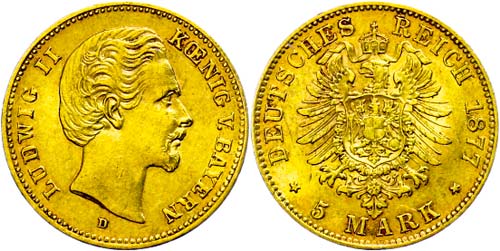 Bayern 5 Mark, 1877, Ludwig II., ... 