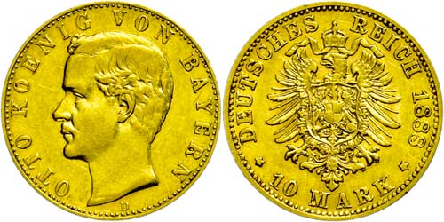 Bavaria 10 Mark, 1888, Otto, very ... 