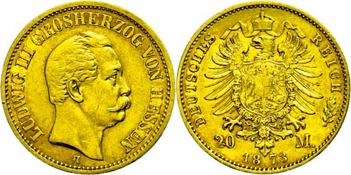 Hesse 20 Mark, 1873, Ludwig II., ... 