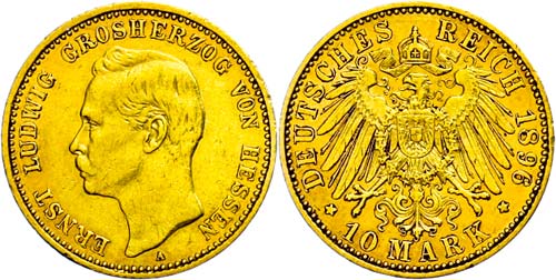 Hesse 10 Mark, 1896, Ernst Ludwig, ... 