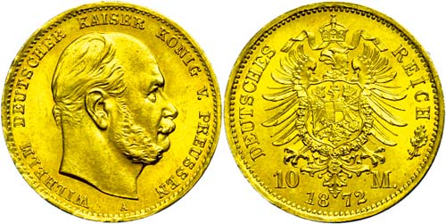 Prussia 10 Mark, 1872, A, Wilhelm ... 