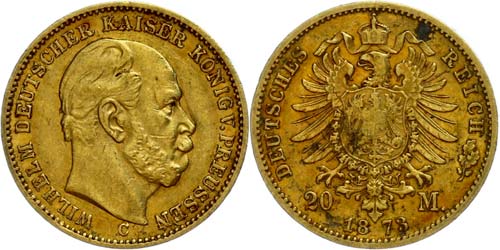 Prussia 20 Mark, 1873 C, Wilhelm ... 