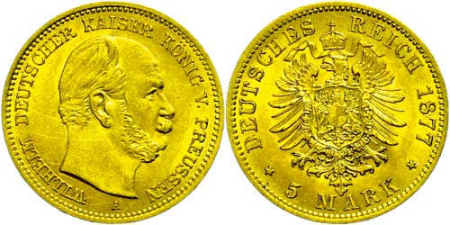 Prussia 5 Mark, 1877, A, Wilhelm ... 