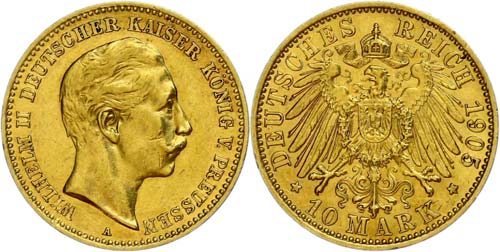 Prussia 10 Mark, 1905 A, Wilhelm ... 