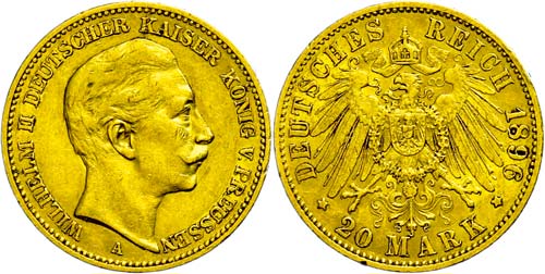 Prussia 20 Mark, 1896, Wilhelm ... 