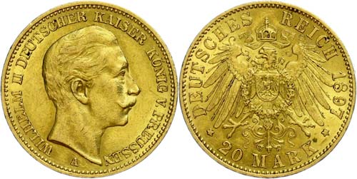 Prussia 20 Mark, 1897, Wilhelm ... 