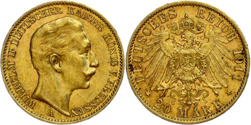Prussia 20 Mark, 1911, Wilhelm ... 