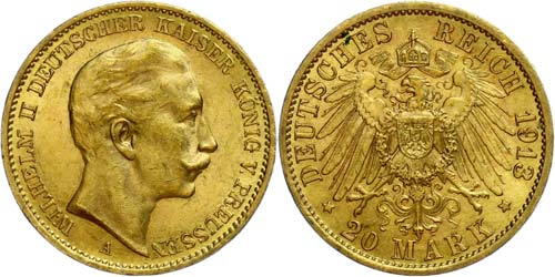Prussia 20 Mark, 1913, Wilhelm ... 