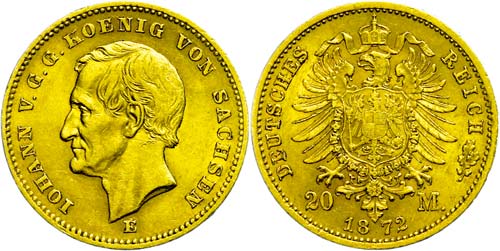 Saxony 20 Mark, 1872, Johann, very ... 