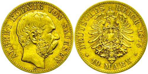 Saxony 10 Mark, 1875, Albert, ... 