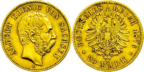 Saxony 20 Mark, 1876, Albert, very ... 