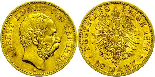 Saxony 20 Mark, 1876, Albert, ... 