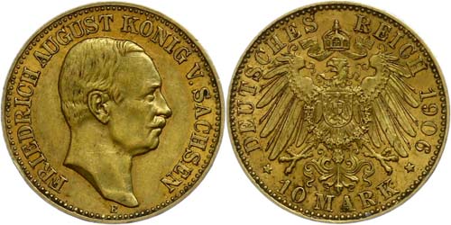 Saxony 10 Mark, 1906, Friedrich ... 