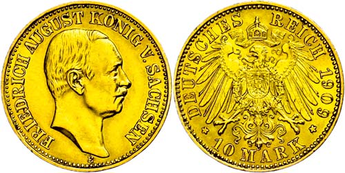 Saxony 10 Mark, 1909, Friedrich ... 