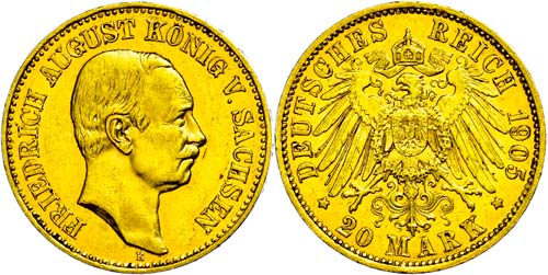 Saxony 20 Mark, 1905, Friedrich ... 