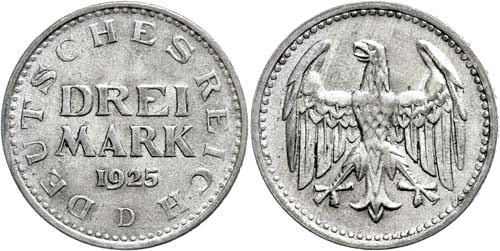 Coins Weimar Republic 3 Mark, ... 