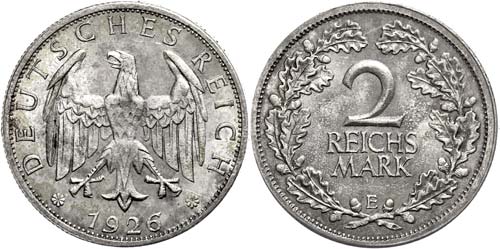 Münzen Weimar 2 Reichsmark, 1925, ... 