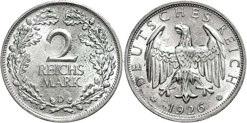 Münzen Weimar 2 Reichsmark, 1926, ... 