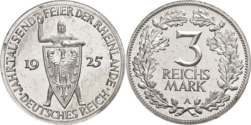 Münzen Weimar 3 Reichsmark, 1925, ... 