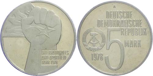GDR 5 Mark, 1978, Anti apartheid ... 