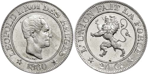 Belgium 20 Centimes, 1860, Leopold ... 
