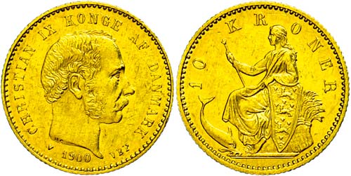 Denmark 10 coronas, Gold, 1900, ... 