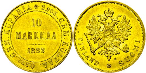 Finland 10 Markka, Gold, 1882, ... 
