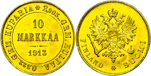Finland 10 Markka, Gold, 1913, ... 
