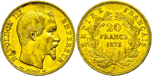 France 20 Franc, Gold, 1853, A, ... 