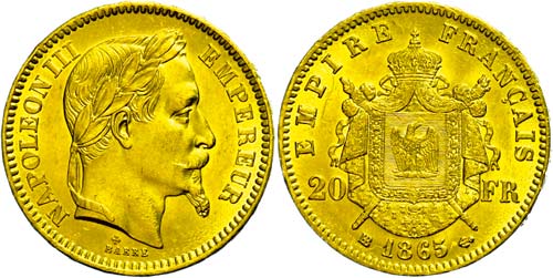 France 20 Franc, Gold, 1865, BB, ... 