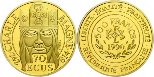 France 500 Franc (70 Ecus), Gold, ... 